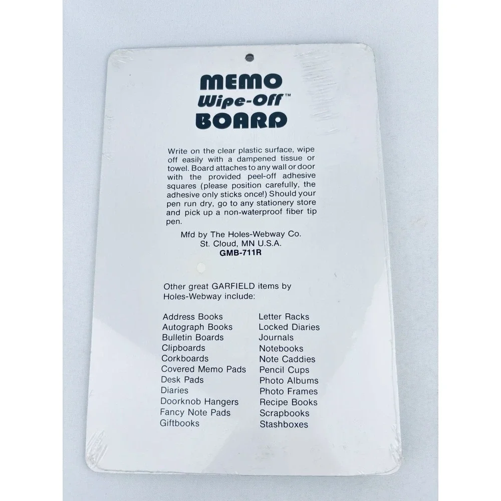 Vintage GARFIELD Remember 1978 Memo Wipe Off Erase Board Webway NOS Sealed‎